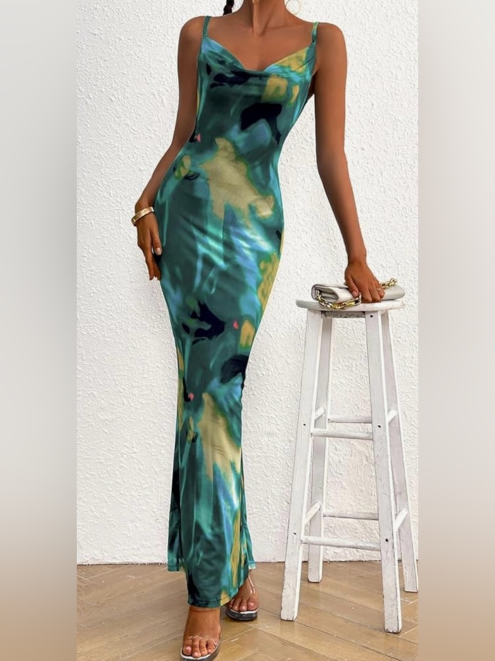 NWT PRETTYGARDEN Floral Spaghetti Strap Maxi Dress Stretch Bodycon size L - Picture 2 of 7